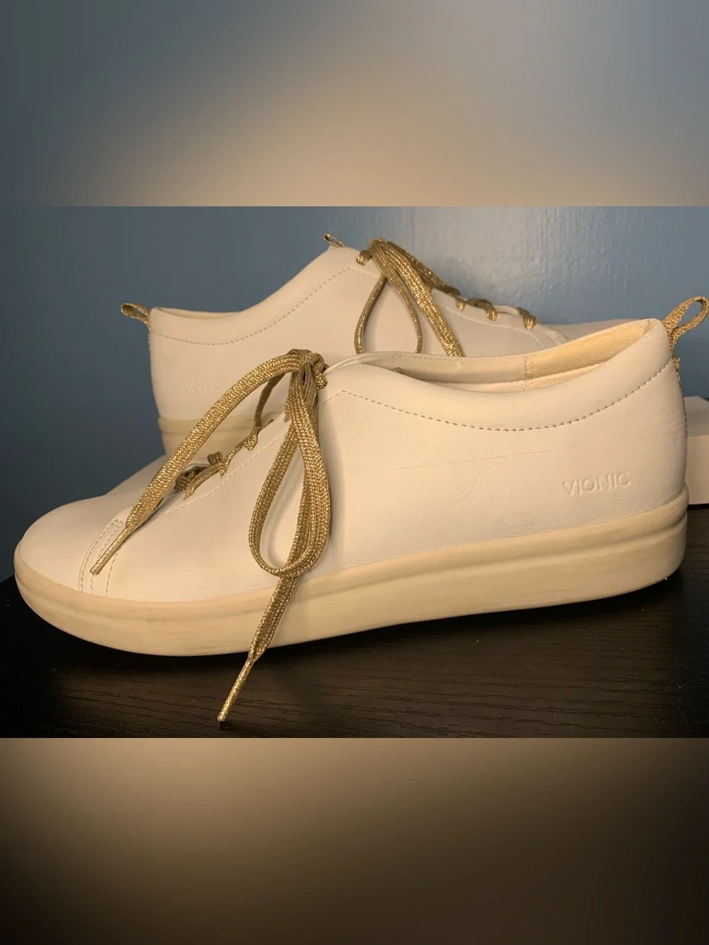Vionic White Sneakers with Gold Accents